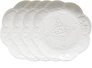 European Palace Lace Embossed Ceramic Dinner Plate Set of 4