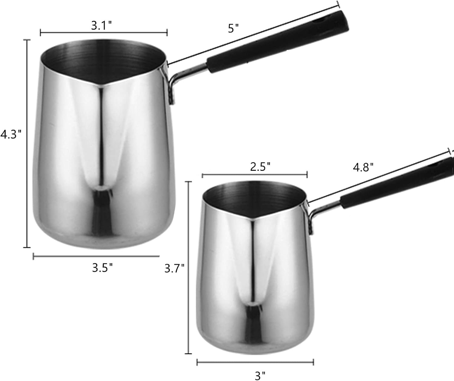 Set of 2 Stainless Steel Milk Butter Warmer Pot 12oz/22oz - Image 2