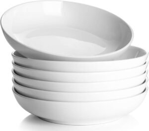 30oz White Wide Shallow Pasta Salad Bowls Set of 6
