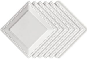 6-Inch White Embossed Ceramic Appetizer Dessert Plates Set of 6