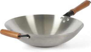 14 Inch Stainless Steel Wok with Wood Handles
