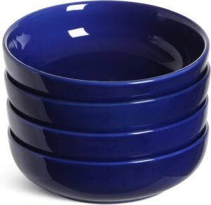 45 oz Blue Wide Shallow Pasta Salad Bowls Set of 4