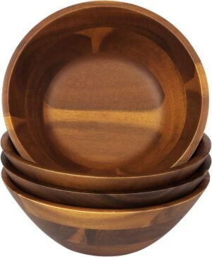 7 Inch Acacia Wooden Salad Soup Serving Bowls Set of 4