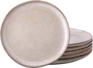 8.5 Inch Cappuccino Reactive Glaze Stoneware Plates Set of 6