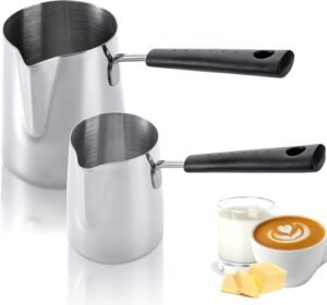 Set of 2 Stainless Steel Milk Butter Warmer Pot 12oz/22oz