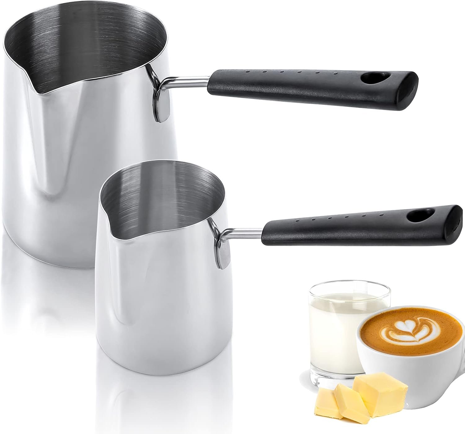 Set of 2 Stainless Steel Milk Butter Warmer Pot 12oz/22oz