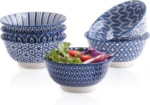 7-Inch Vintage Blue Cereal Soup Bowl Set of 6