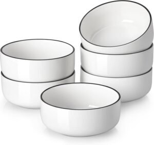 24 OZ White Cereal Soup Bowl Set of 6 with Black Accent