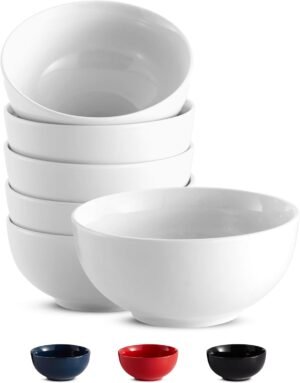 20 oz White Ceramic Soup Pasta Cereal Bowls Set of 6