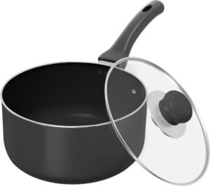 2 QT Nonstick Saucepan with Detachable Handle and Glass Lid Grey/Black