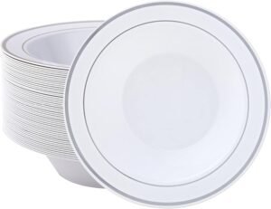 50-Pack 12oz Disposable Silver Plastic Soup Bowls