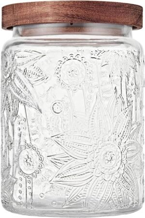 23.7 fl oz Vintage Glass Jar with Wooden Lid Airtight
