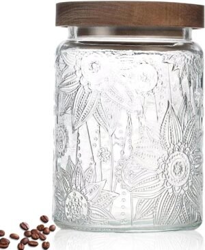 24 OZ Airtight Glass Storage Jar with Bamboo Lid Vintage