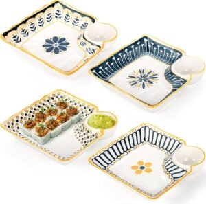 4-Pack 7.5" Ceramic Dumpling Plate with Dipping Saucer