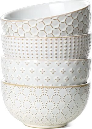 26 oz Arctic White Embossed Stoneware Cereal Bowl Set of 4
