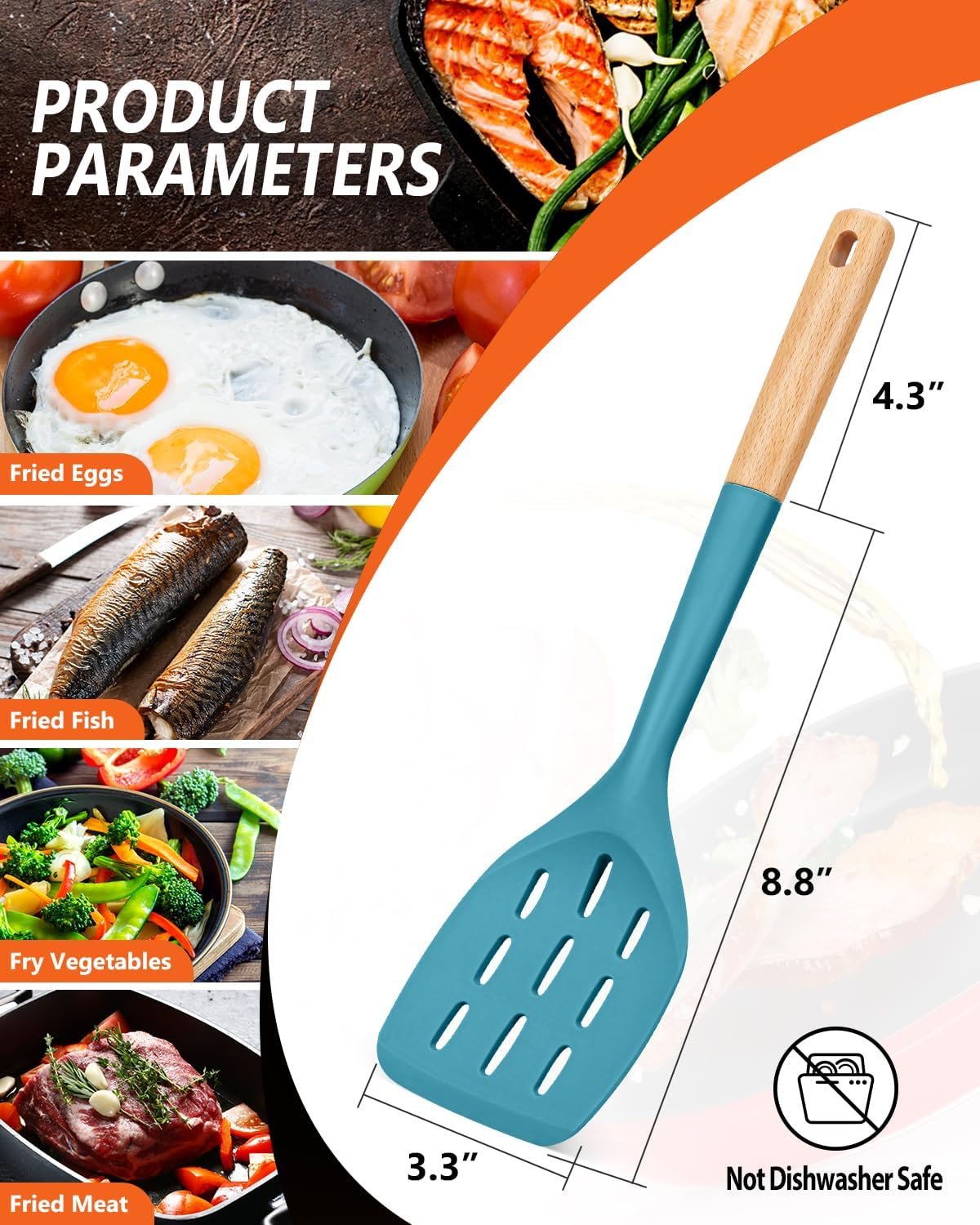 2-Pack Blue Silicone Spatula Set Wooden Handle Non-Stick - Image 2