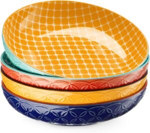 8.5" Vibrant Large Ceramic Pasta Salad Bowl Set of 4