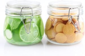 Set of 2 16 OZ Wide Mouth Glass Jars with Airtight Clamp Lids