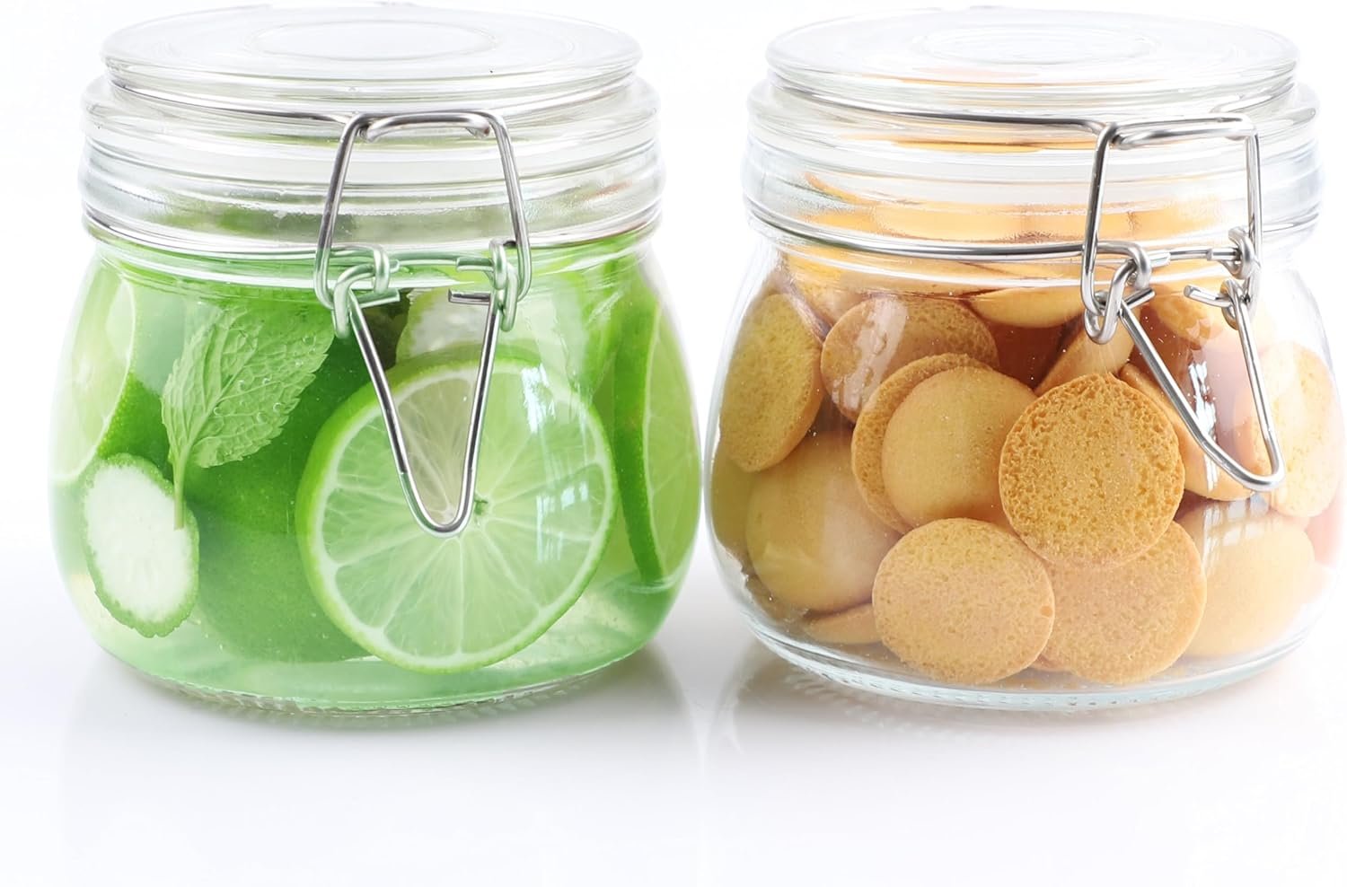 Set of 2 16 OZ Wide Mouth Glass Jars with Airtight Clamp Lids