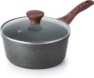 1.5QT Nonstick Sauce Pan with Lid Swiss Granite Coating