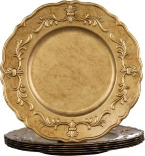 6-Pack 13" Antique Gold Embossed Plastic Charger Plates