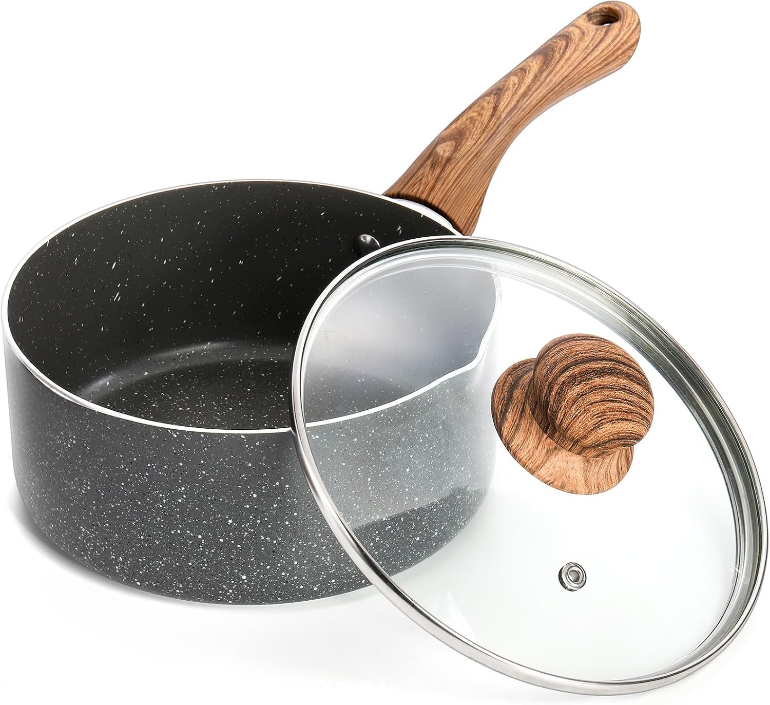 2 Quart Nonstick Sauce Pan with Lid Stone Granite Coating Pour Spout