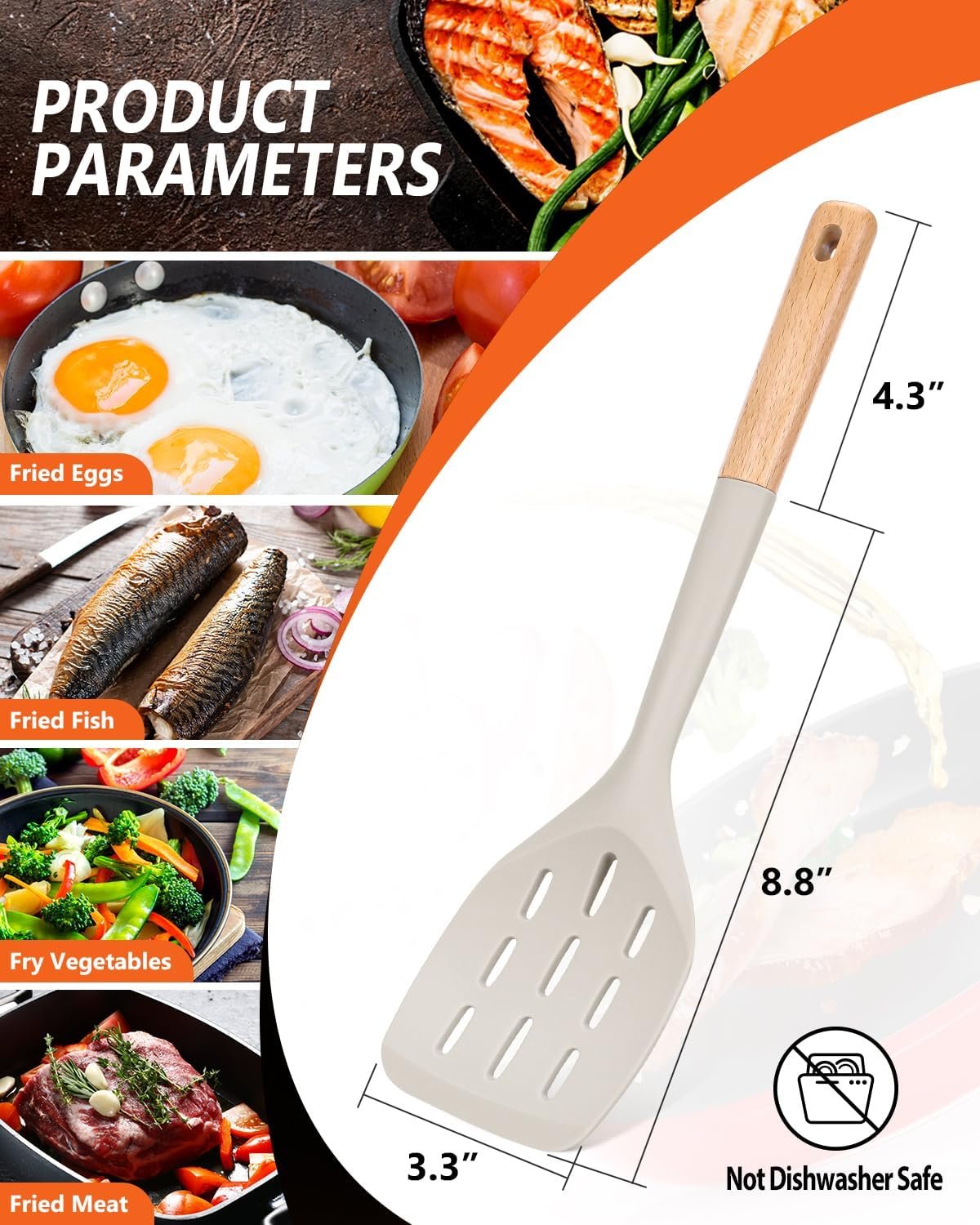 2-Pack Khaki Silicone Spatula Set Wooden Handle Non-Stick - Image 2