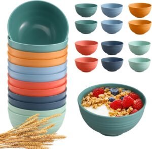 12-Pack 26 Oz Wheat Straw Cereal Bowls Set Multicolor