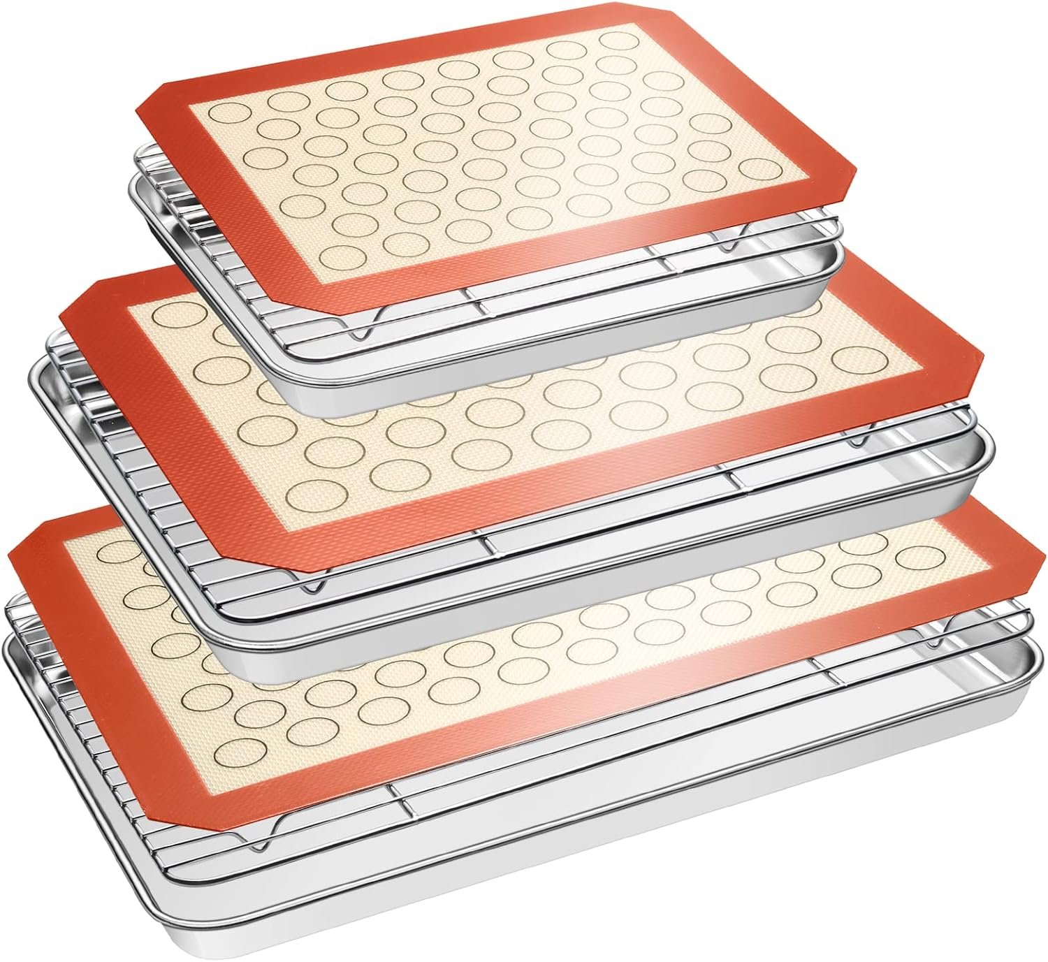 Baking Set 3 Stainless Steel Sheet Pans with Racks and Mats