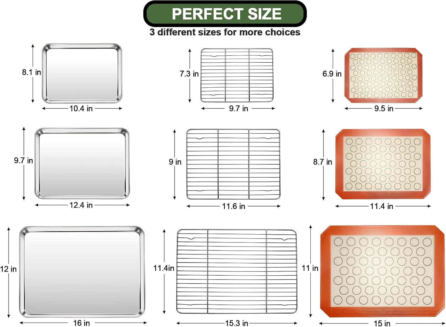 Baking Set 3 Stainless Steel Sheet Pans with Racks and Mats - Image 2