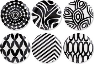 6-Inch Black and White Melamine Appetizer Plate Set of 6