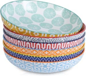 26 Ounce Colorful Wide Shallow Pasta Bowls Set of 6