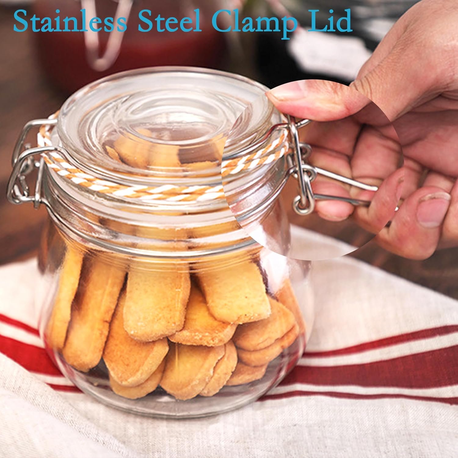 Set of 2 16 OZ Wide Mouth Glass Jars with Airtight Clamp Lids - Image 2