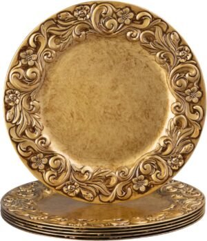 6-Pack 13" Antique Gold Embossed Rim Plastic Charger Plates