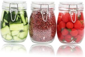 Set of 3 24 Oz Wide Mouth Glass Jars with Airtight Lids