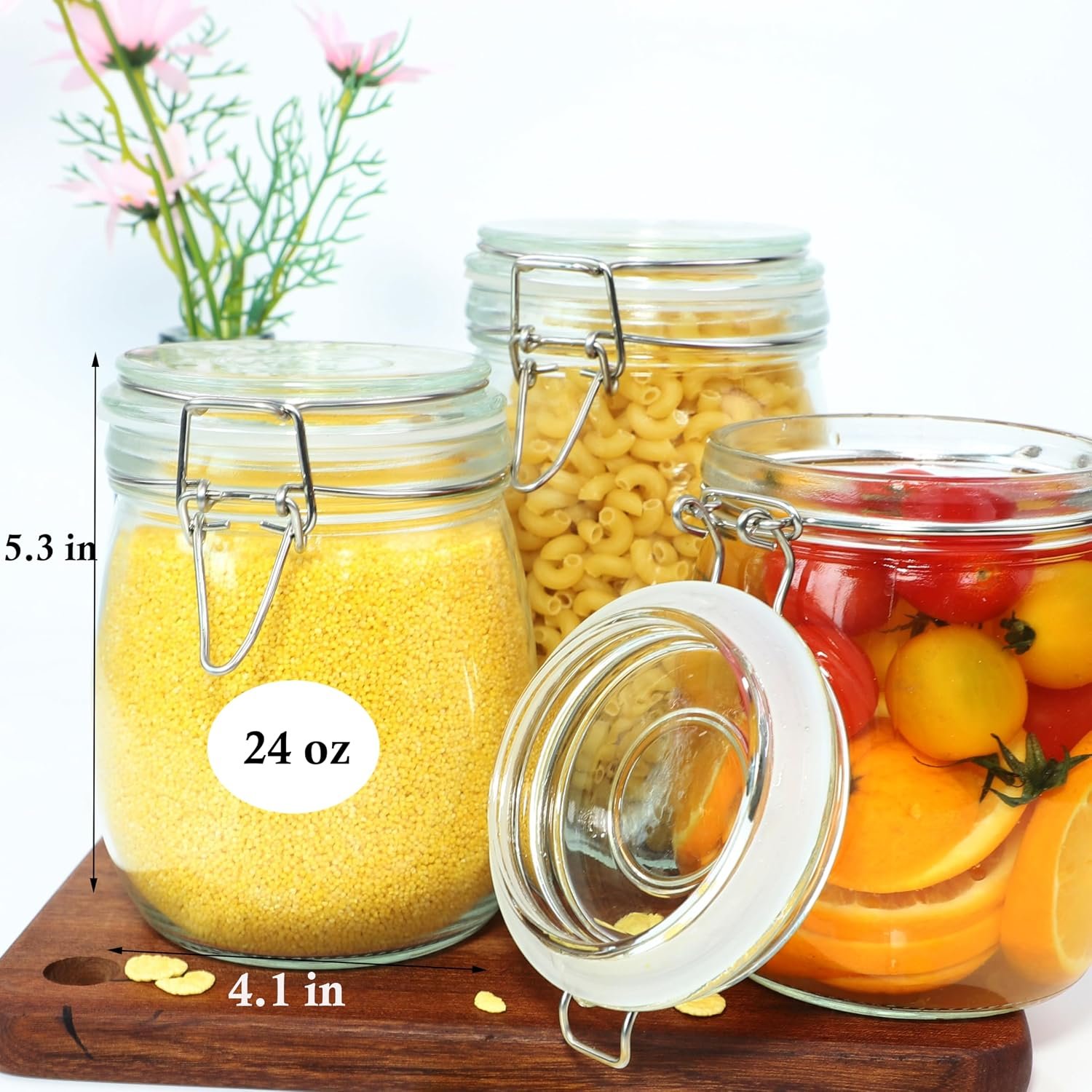Set of 3 24 Oz Wide Mouth Glass Jars with Airtight Lids - Image 2