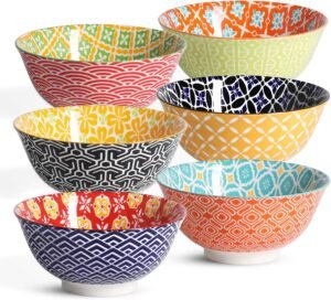 23 Oz Colorful Deep Ceramic Cereal Bowl Set of 6
