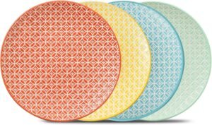 8-Inch Vibrant Embossed Ceramic Dessert Salad Plates Set of 4
