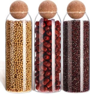 3-Pack 44 Oz Glass Jar Storage with Ball Cork Airtight Wood Lid