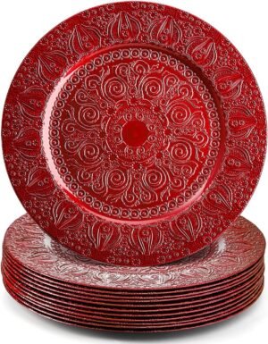 12-Pack 13 Inch Red Embossed Plastic Charger Plates