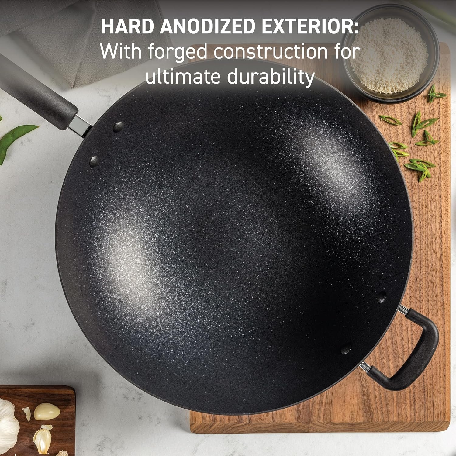 14 Inch Hard Anodized Nonstick Wok Oven Safe 350F - Image 2