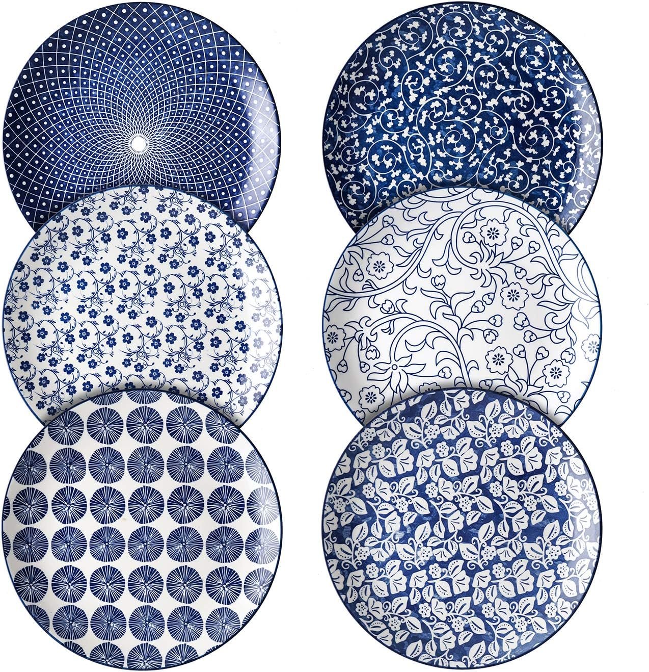 8-Inch Vintage Blue Porcelain Serving Plates Set of 6